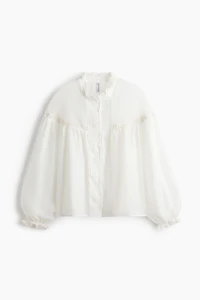 Ruffle-Trimmed Balloon-Sleeved Blouse