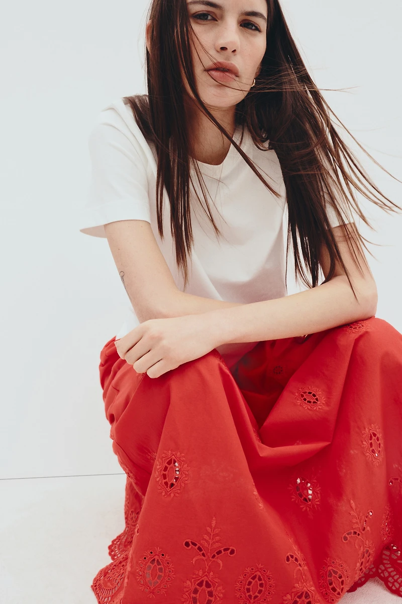 Eyelet-Embroidered Drawstring Skirt