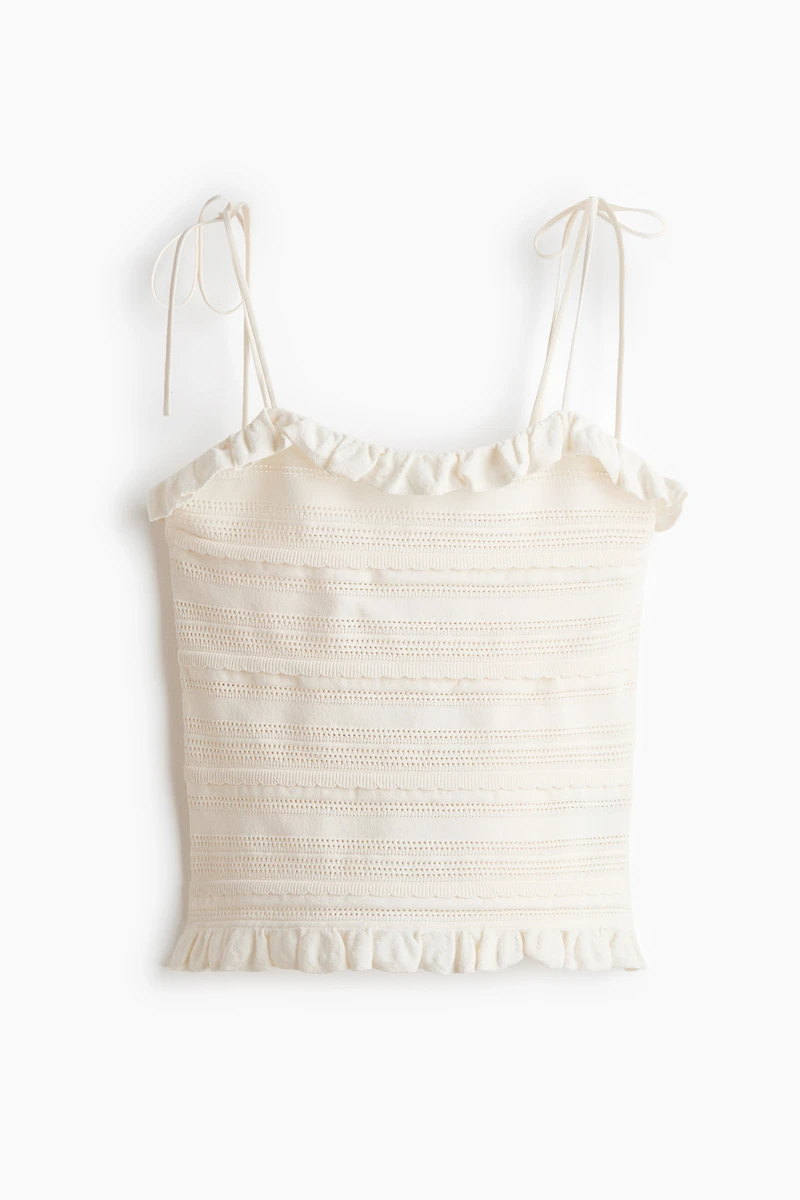 Pointelle-Knit Tie-Strap Top