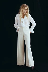 Wide-Leg Twill Pants