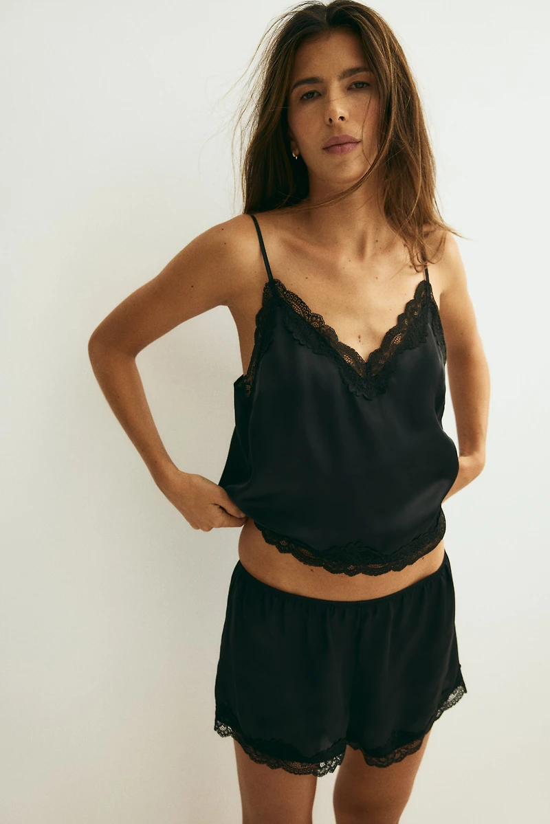 Lace-Trimmed Satin Pajamas