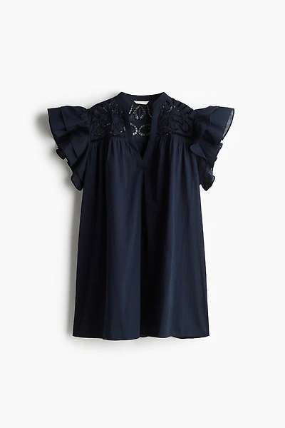 Flutter-Sleeve Dress with Eyelet Embroidery