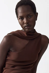 One-Shoulder Scarf-Detail Knit Top