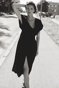Button-Front Midi Dress