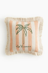 Linen-blend Cushion Cover with Fringe