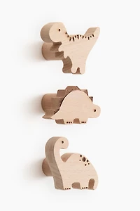 3-Pack Wooden Dinosaur Hooks