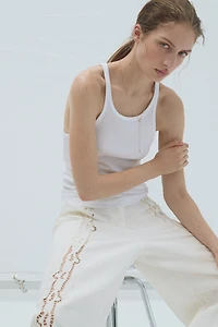 Linen-Blend Barrel Pants