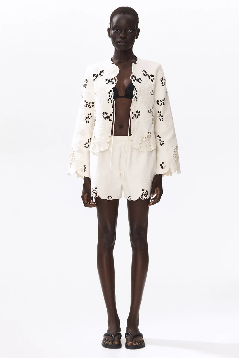 Cotton Shorts with Eyelet Embroidery