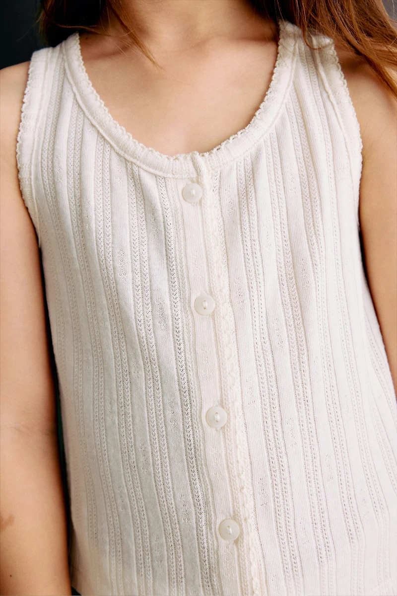 Pointelle jersey vest top
