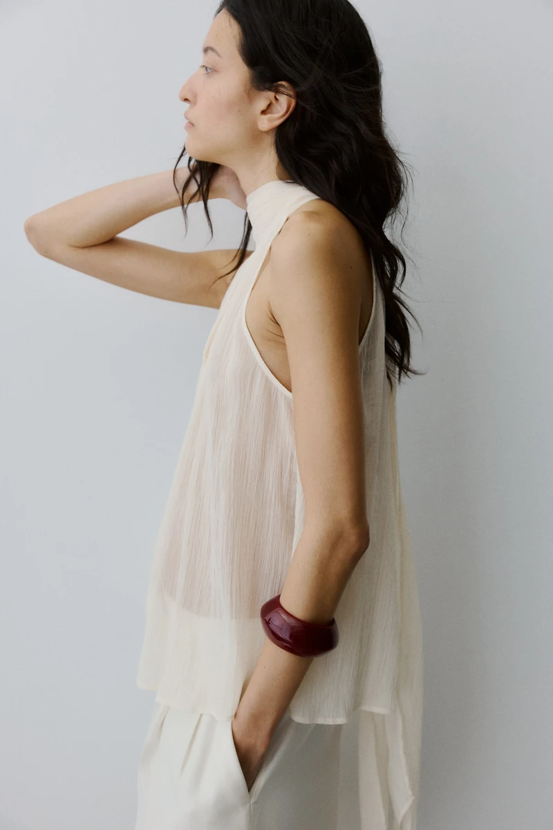 Scarf-Collar Chiffon Top