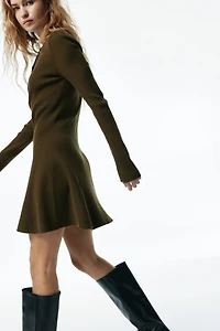 Rib-Knit Dress with Flared Skirt