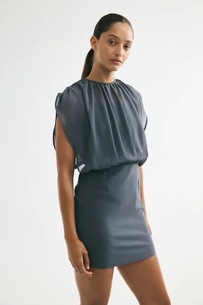 Dual-Fabric Draped Dress