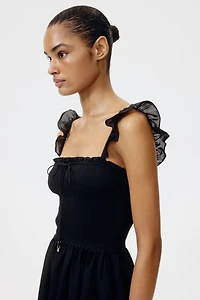 Ruffle-Trimmed Smocked-Bodice Dress