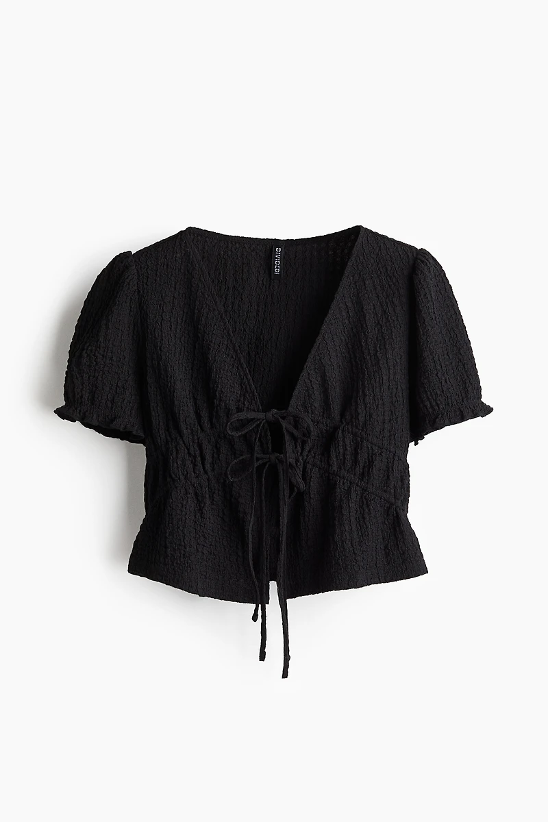 Crinkled Tie-Front Top