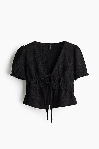 Crinkled Tie-Front Top