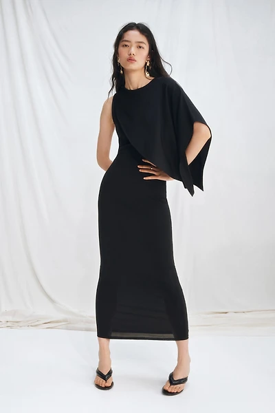 Asymmetric Cape-Detail Dress