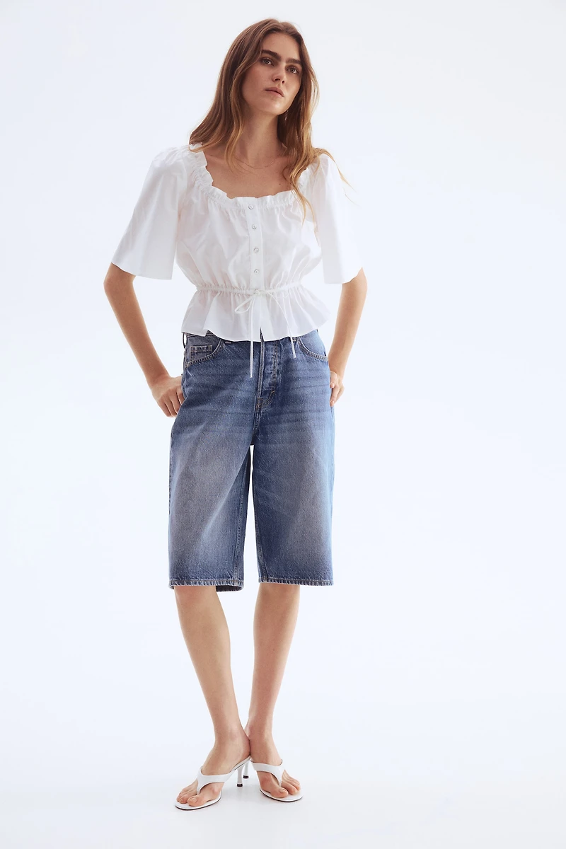 Ruffle-Trimmed Cotton Blouse