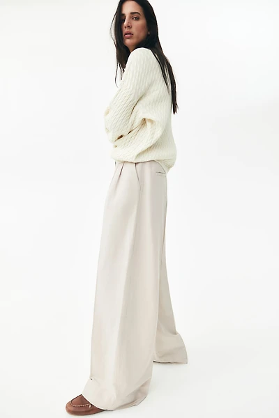 Wide-Leg Linen-Blend Pants