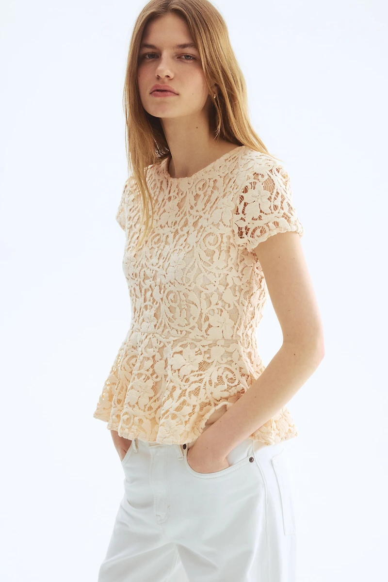 Crochet-Look Peplum Top