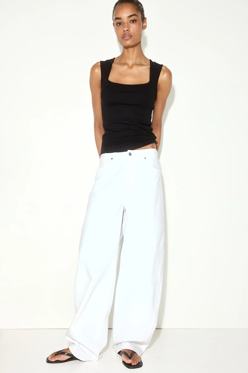 Ribbed Square-Neck Tank Top