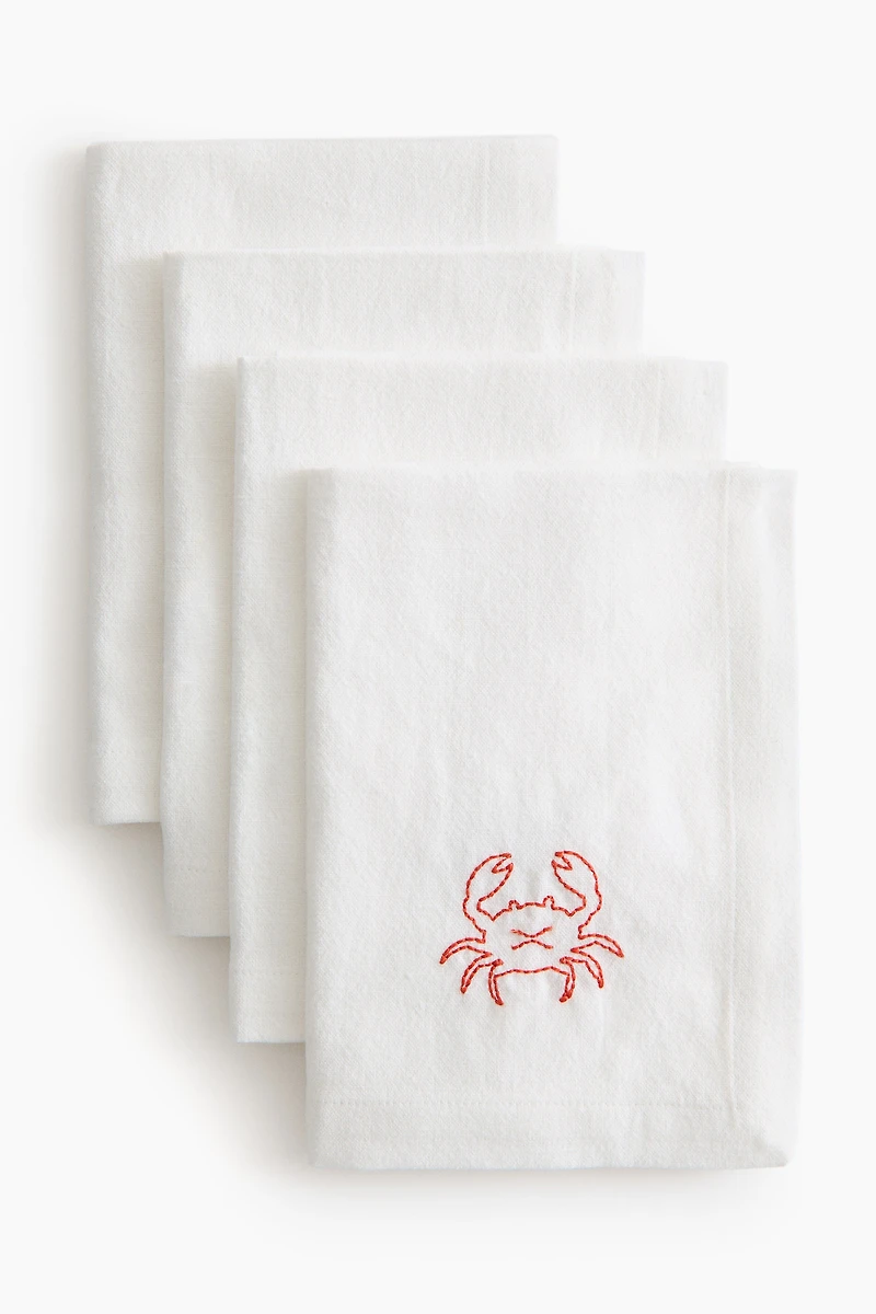 4-Pack Embroidered-Detail Linen-blend Napkins