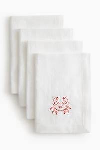 4-Pack Embroidered-Detail Linen-blend Napkins