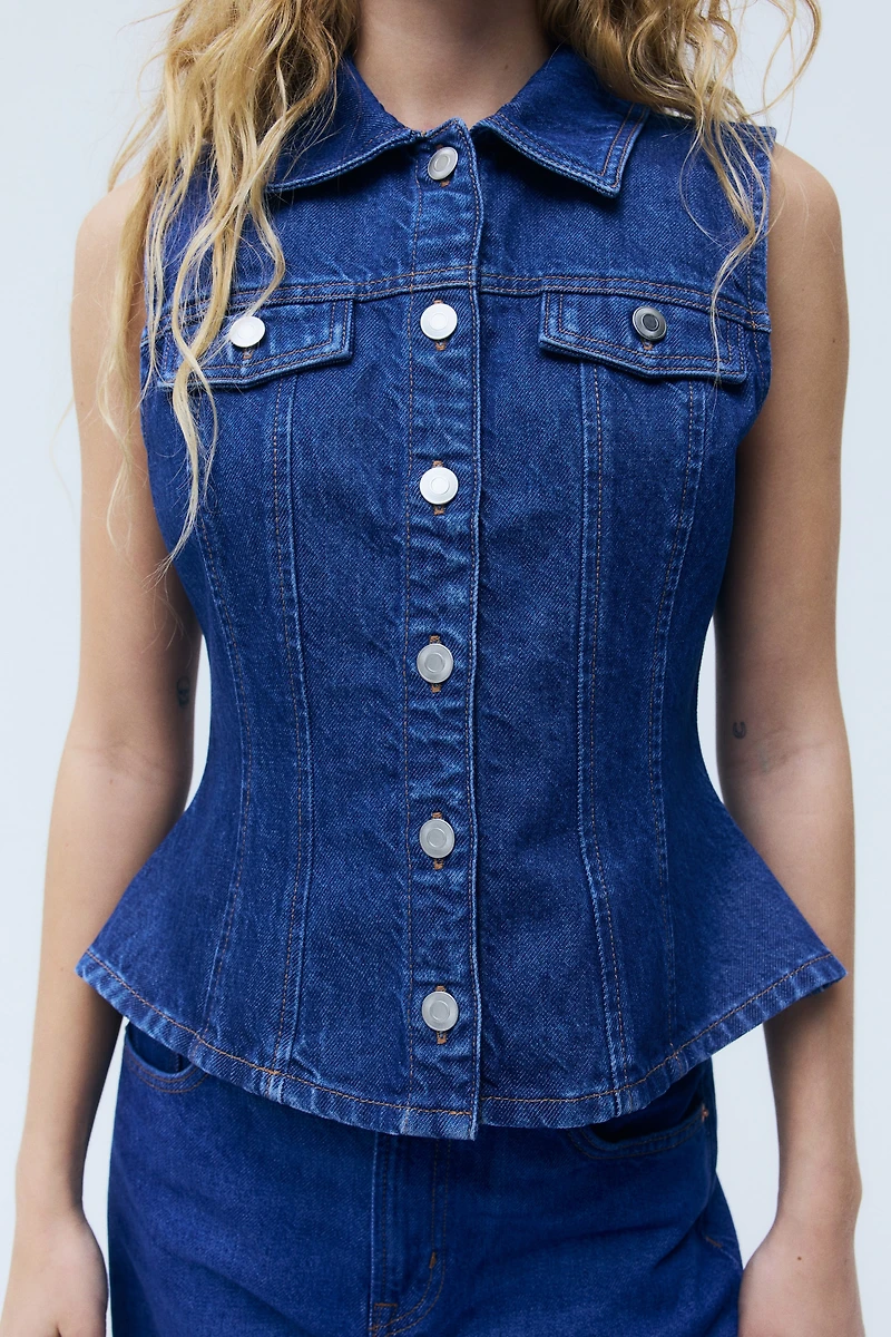 Chandail péplum sans manches en denim