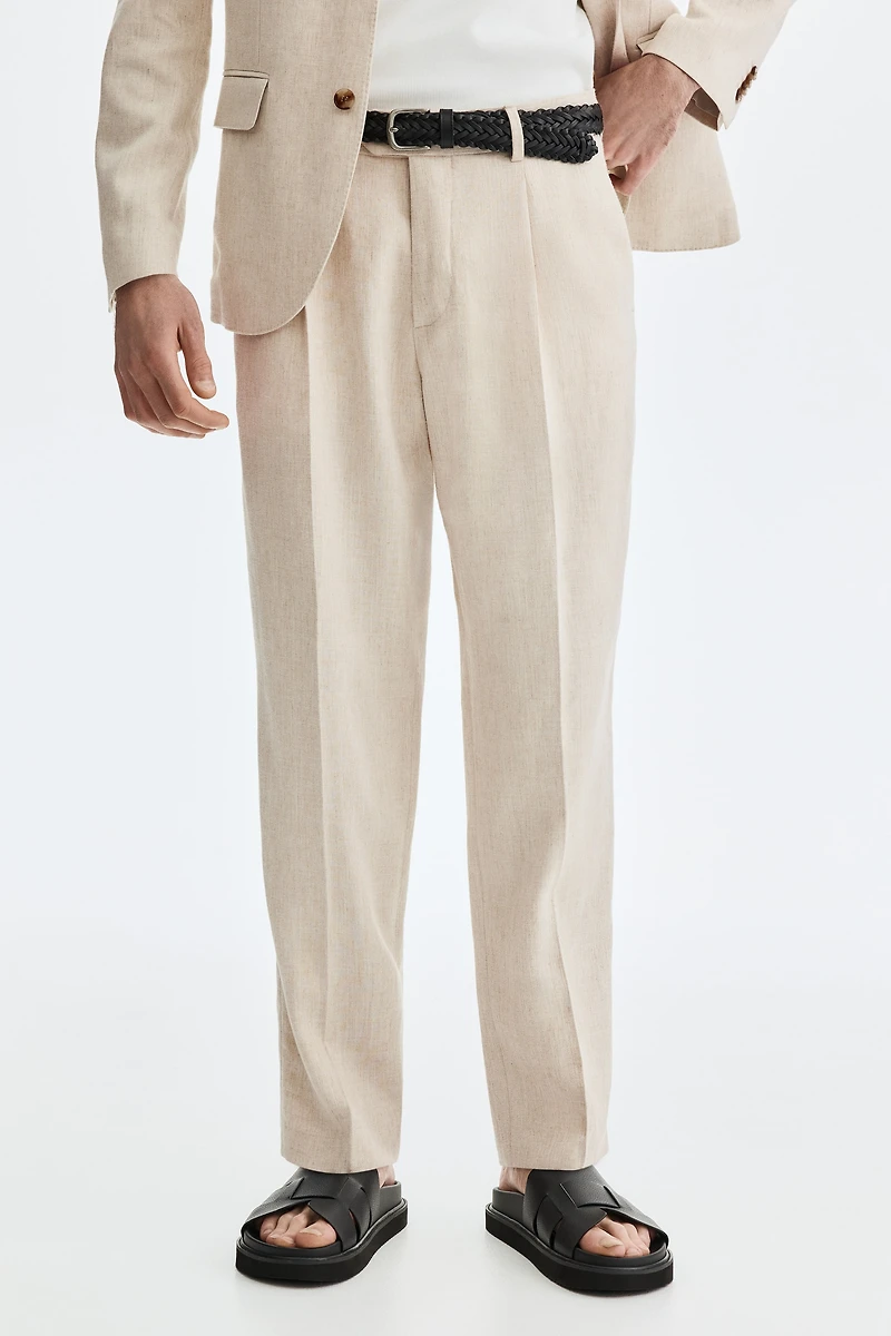 Regular-Fit Tailored Linen-Blend Pants