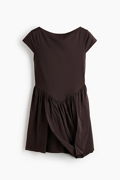Dual-Fabric Draped-Panel Dress