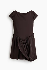 Dual-Fabric Draped-Panel Dress