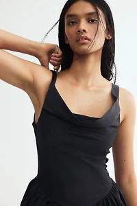 Cowl-Neck Dress with Flared Skirt