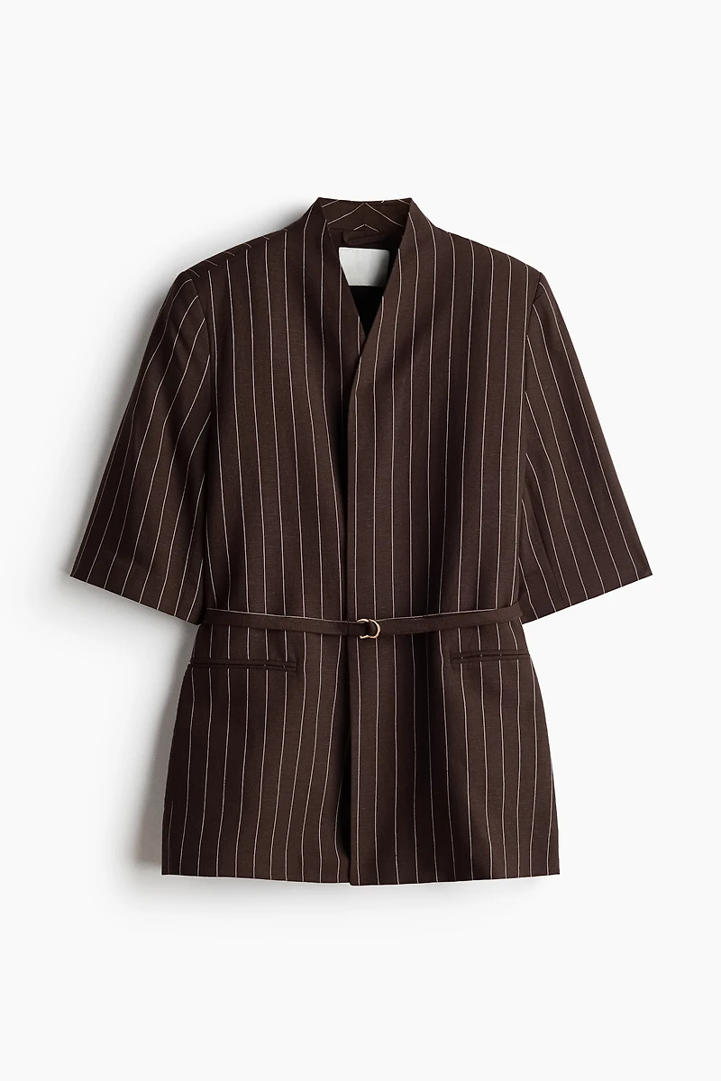 Short-Sleeved Linen-Blend Jacket
