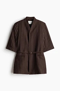 Short-Sleeved Linen-Blend Jacket