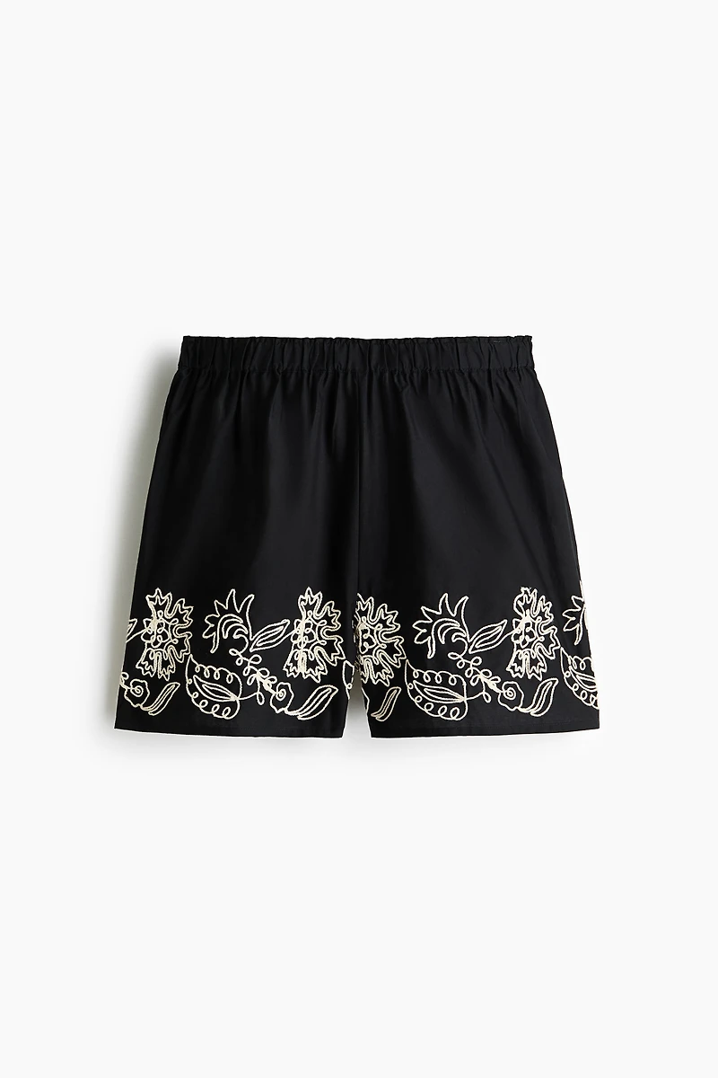 Embroidered Cotton Beach Shorts