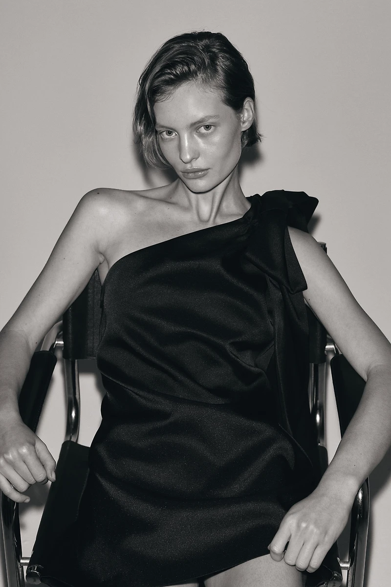 Bow-Detail One-Shoulder Dress