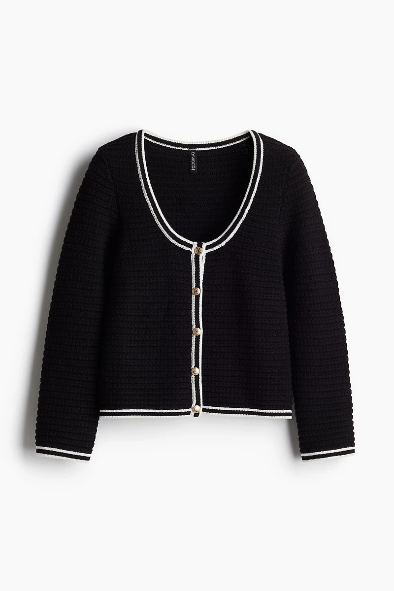 Textured-Knit Low-Cut Cardigan