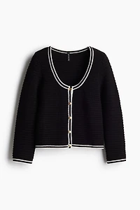 Textured-Knit Low-Cut Cardigan