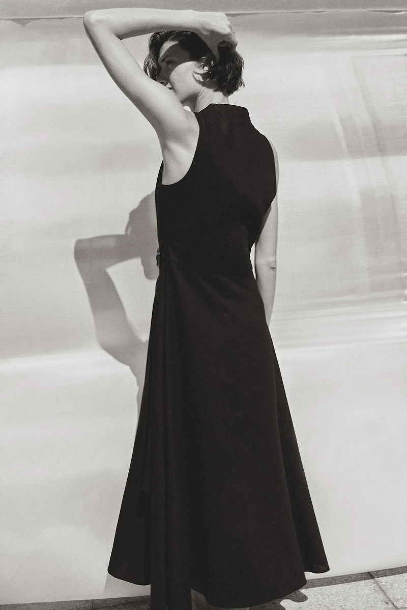 Linen-Blend Wrap Dress