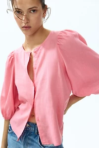 Linen-Blend Blouse