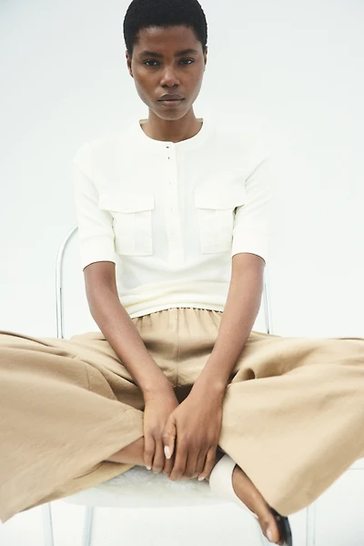 Linen-Blend Ankle-Length Pants