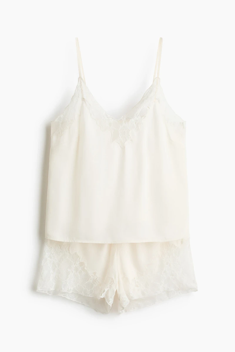 Lace-Trimmed Satin Pajamas