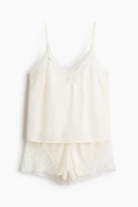 Lace-Trimmed Satin Pajamas