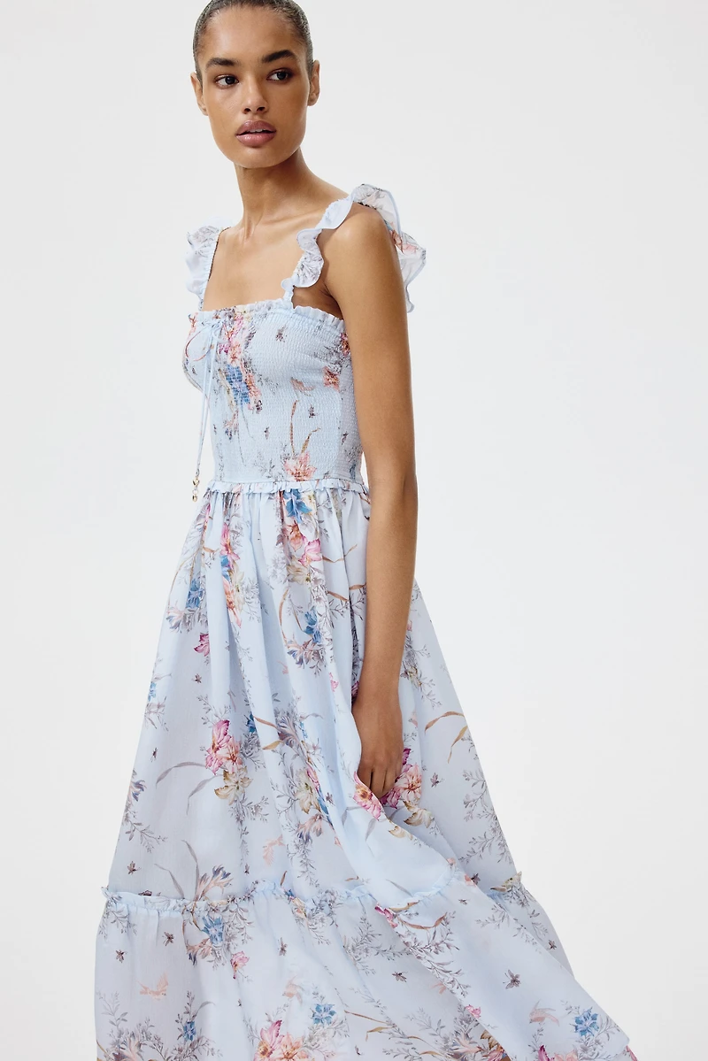 Ruffle-Trimmed Smocked-Bodice Dress