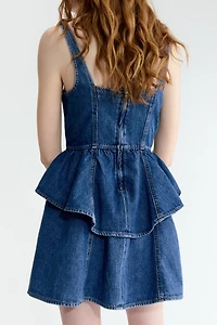 Flared-Skirt Denim Dress