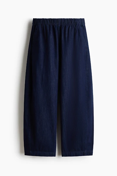 Denim Barrel-Leg Pants