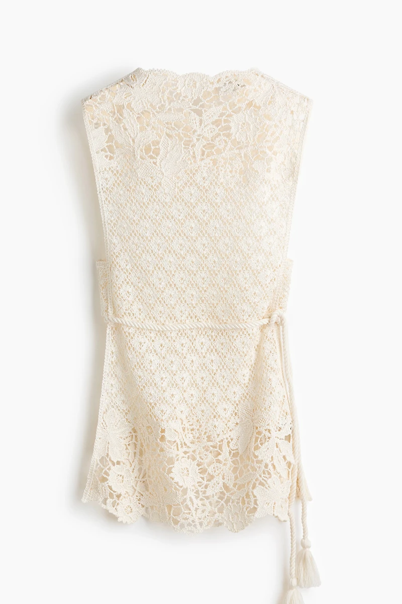 Crochet-Look Top with Tie Belt