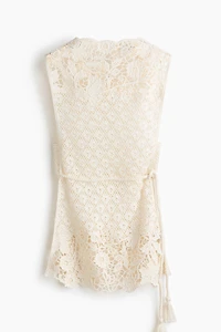 Crochet-Look Top with Tie Belt