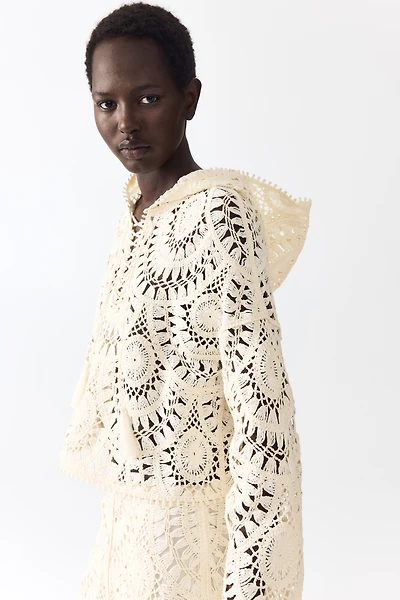 Crochet-Look Lace-Up Hoodie