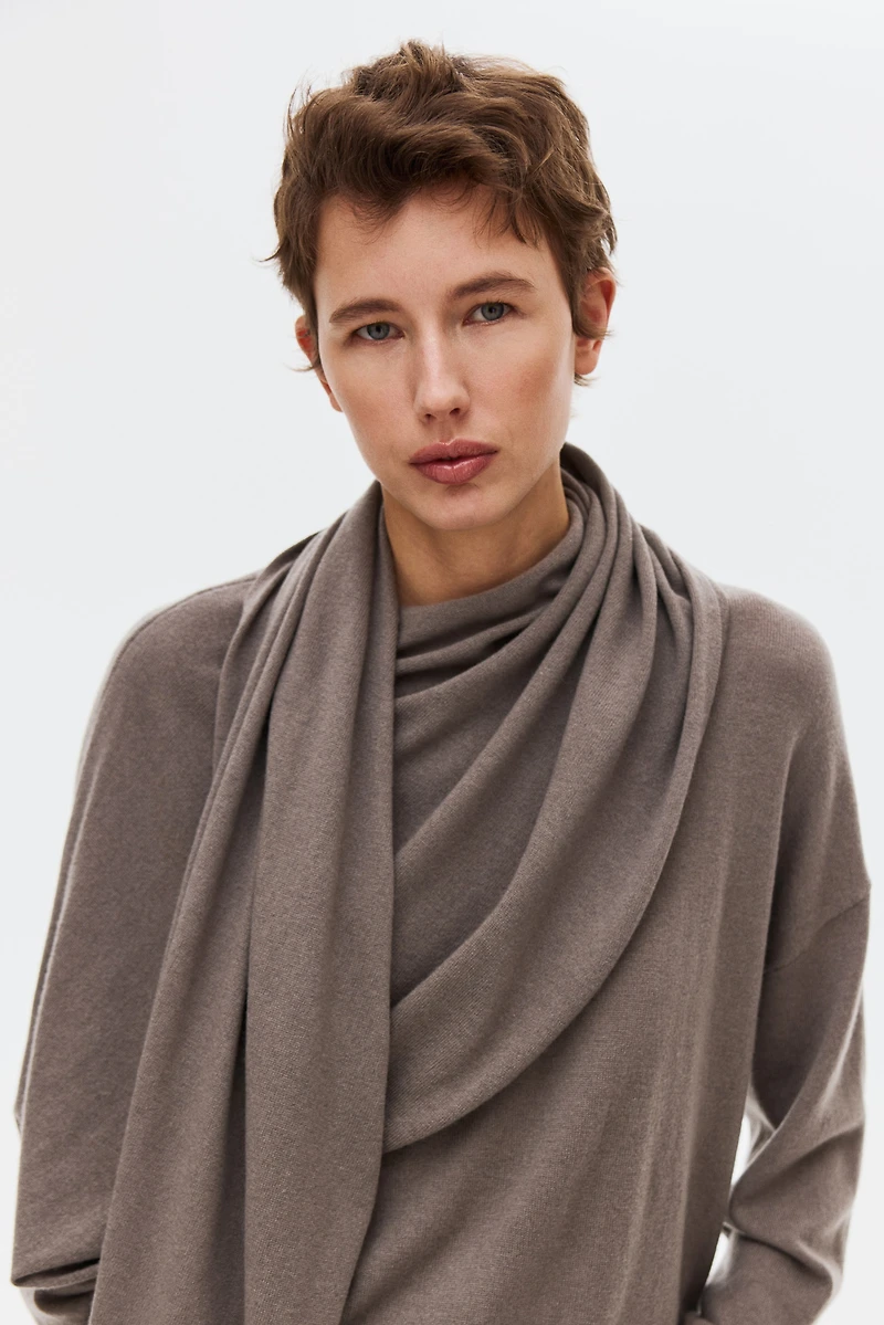 Cashmere-Blend Sweater with Scarf Detail