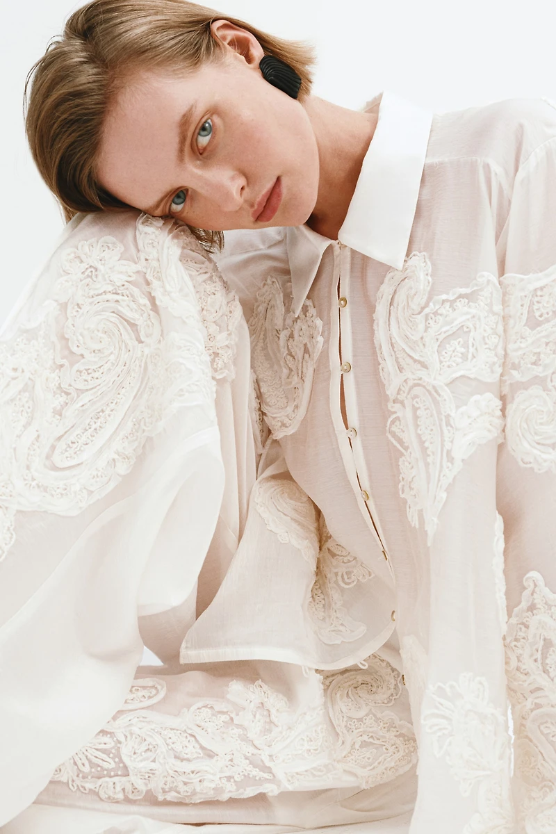 Appliquéd Barrel-Leg Pants